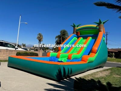 16 ft Double Lane Palm Tree Water Slide Green for rent Hacienda Heights