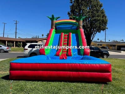 Tropical Palm trees double lane water slides jumpers for rent in Covina